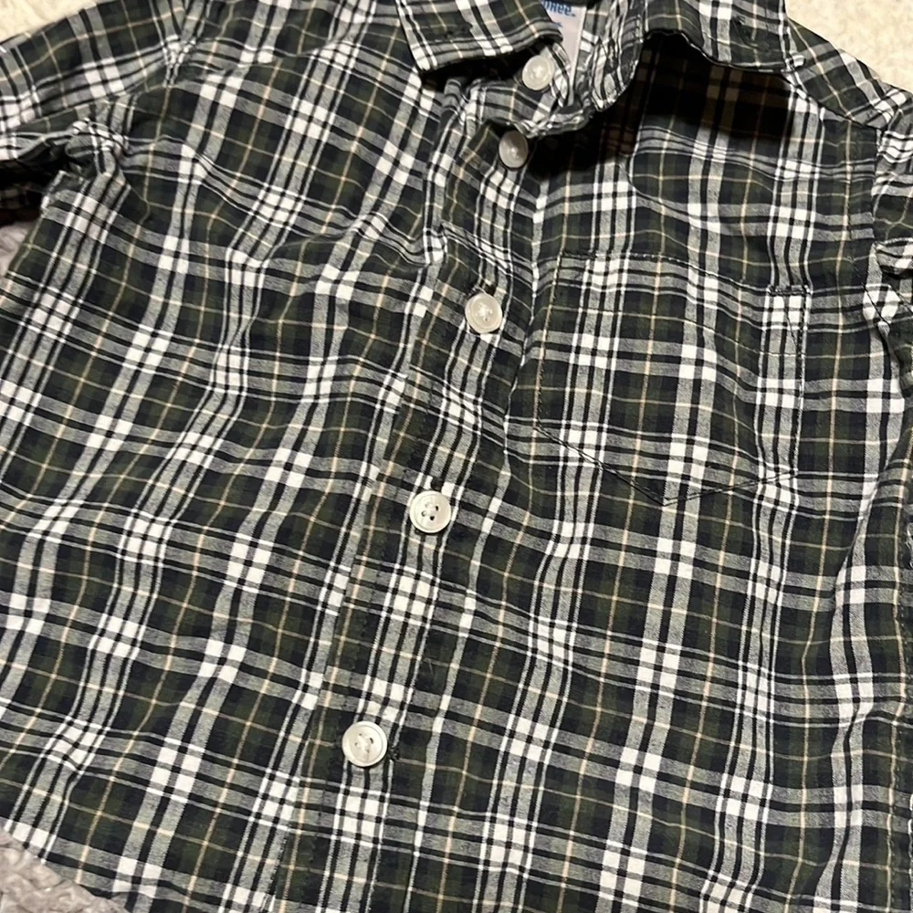 Gymboree Green Blue Plaid Button Up Shirt Size 3-6 months
